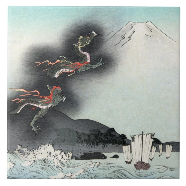 Drakens raseri Sjöstrid för Mount Fuji, Japan Kakelplatta (Framsidan)