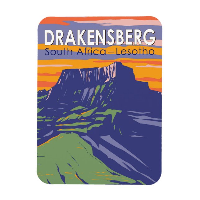 Drakensberg South Afrika Lesotho Travel Art Retro Magnet (Vertikal)