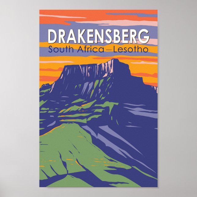 Drakensberg South Afrika Lesotho Travel Art Retro Poster (Framsidan)