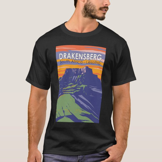 Drakensberg South Afrika Lesotho Travel Art Retro T Shirt (Framsida)