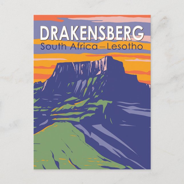 Drakensberg South Afrika Lesotho Travel Art Retro Vykort (Framsida)