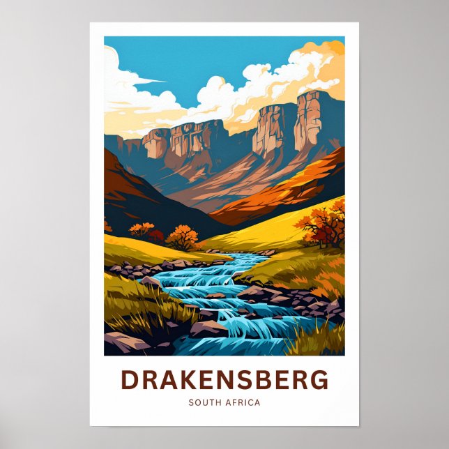 Drakensberg South Afrika Travel Skriv ut Poster (Framsidan)