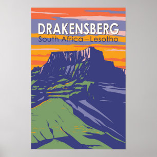 Drakensberg Sydafrika Lesotho Resa Retro Konst Poster