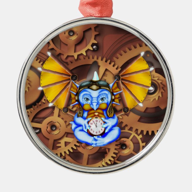 Drakeprydnad för steampunk "fem till tolv" julgransprydnad metall (Framsidan)