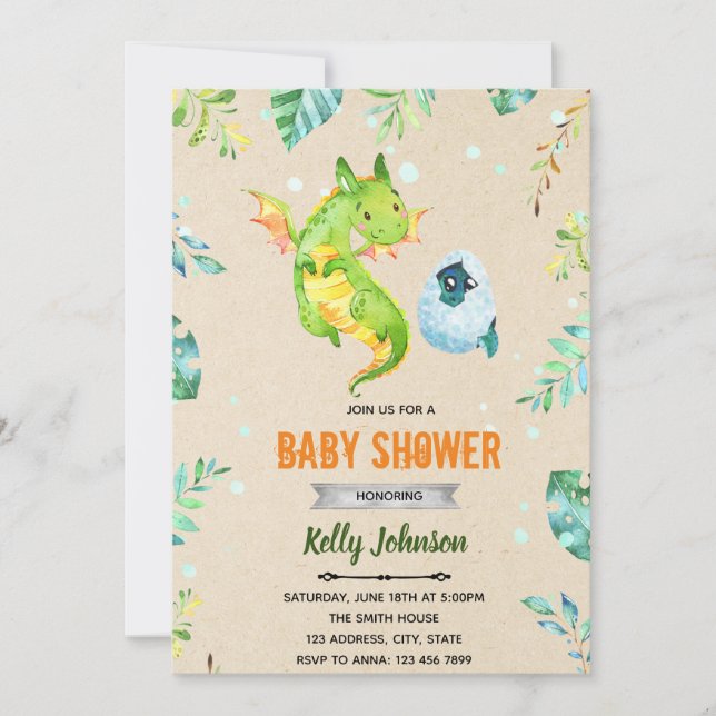Drakes babyshower tema inbjudan (Framsida)