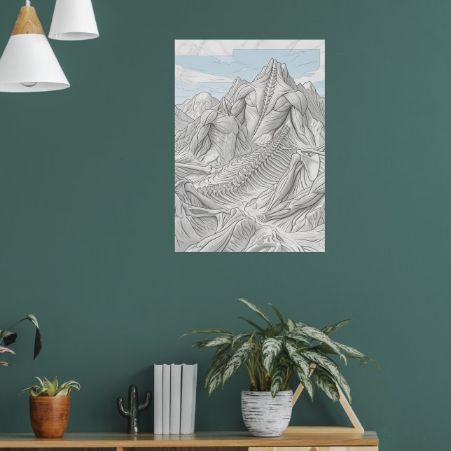 Drakeskelett Berglandskap Fantasy Fin Konst Poster (Vardagsrum 1)