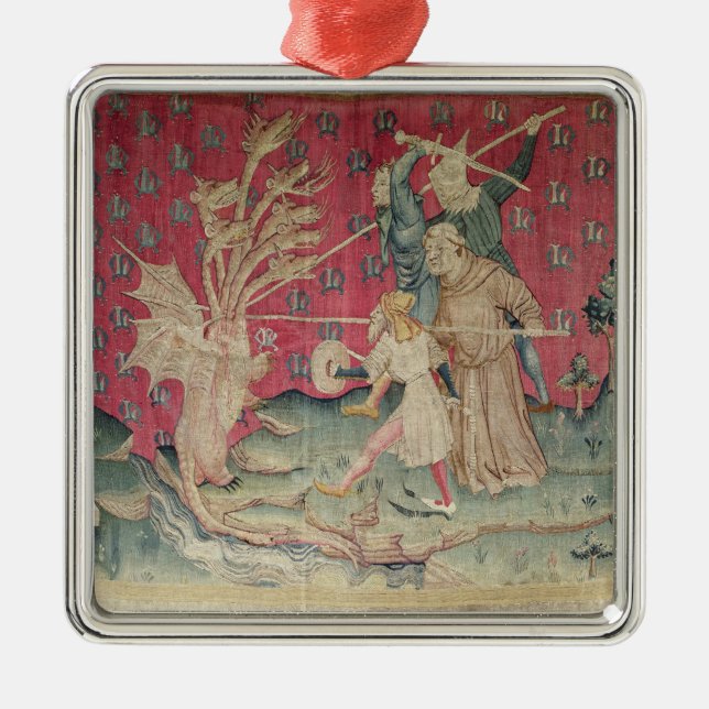 Drakestridigheten med tjänarna av guden julgransprydnad metall (Framsidan)