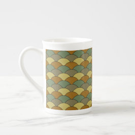 Drakfjäll, fläktar, vågor, Seigaiha, kamouflage Benporslin Mugg