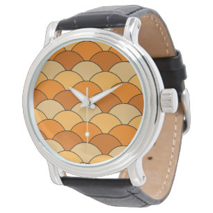 Drakfjäll, fläktar, vågor, Seigaiha, orange Armbandsur