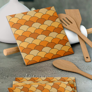 Drakfjäll, fläktar, vågor, Seigaiha, Orange Kakelplatta