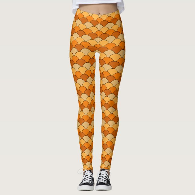 Drakfjäll, fläktar, vågor, Seigaiha, Orange Leggings (Framsida)