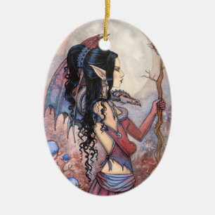 Drakflicka Fantasy Konstsmycke Julgransprydnad Keramik