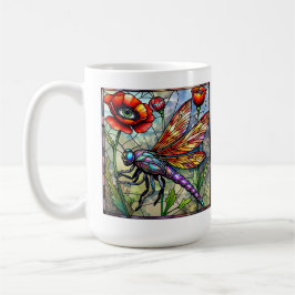 Drakflyg-mosaik glasmålning livfull poppy öga kaffemugg
