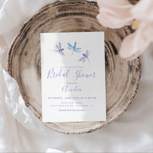 Drakflyghandmålad lila blå bröllopsdusch  vykort (Skapare uppladdad)