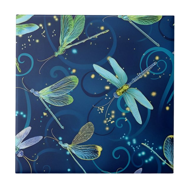 drakflygning med moderna blommönster kakelplatta (Framsidan)