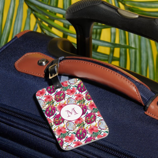 Drakfrukt Tropisk Blommig Modern Grön Palm Bagagebricka (Framsida Insitu 1)