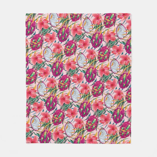 Drakfrukt Tropisk Blommig Modern Grön Palm Fleecefilt (Framsidan)