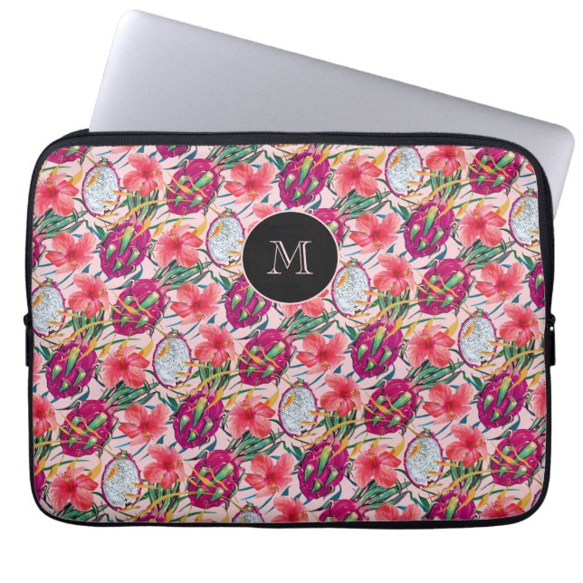 Drakfrukt Tropisk Blommig Modern Grön Palm Laptop Fodral (Framsidan)