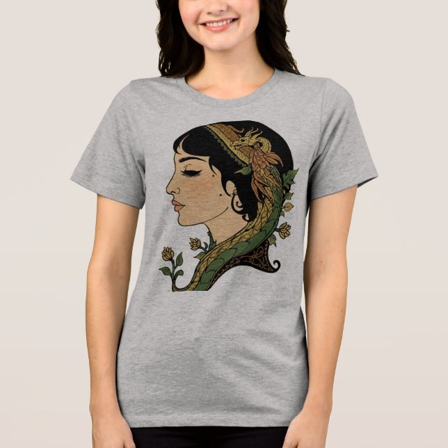 Drakhår Dam - Persisk Fantasy Kvinna Konst T Shirt (Framsida)
