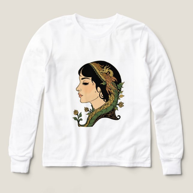 Drakhår Dame | Fantasy Kvinde Hoodie Design T Shirt (Design framsida)