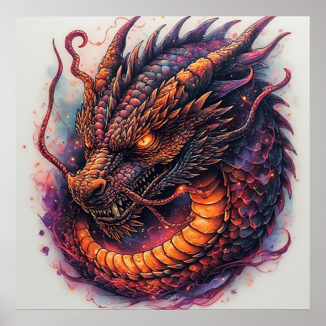 Drakhuvud Med Vilda Ögon Fantasykonsttryck Poster (Framsidan)