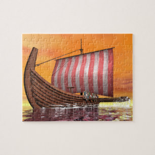 Drakkar eller viking frakt - 3D framför Pussel