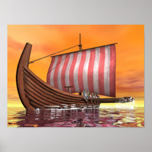 Drakkar eller viking frakt - 3D-rendering Poster