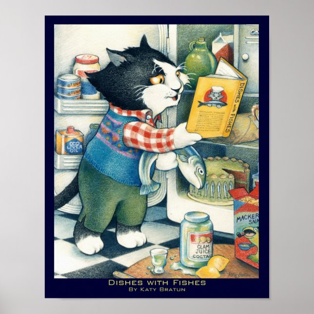 "Dräkningar med fisken" Original Children's Bok Ar Poster (Framsidan)