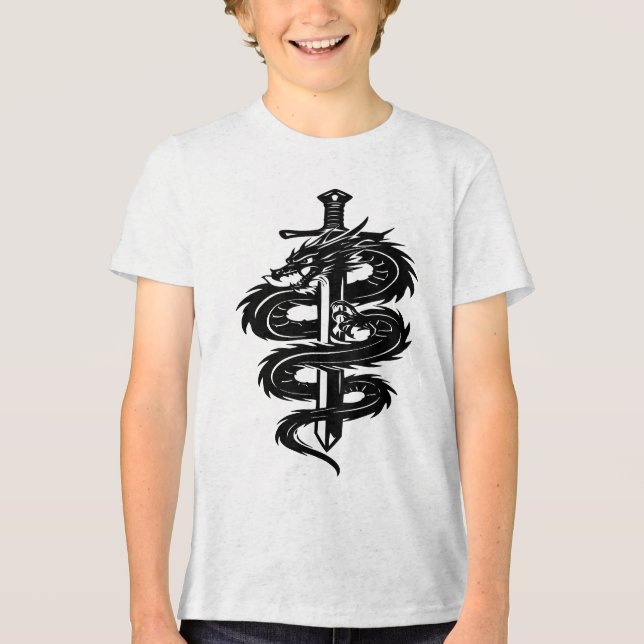 Drakomhöljt Svärd Tatuering Stil T Shirt (Framsida)