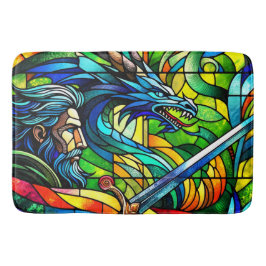 Drakriddare slående fantasistämd glaskonst badrumsmatta