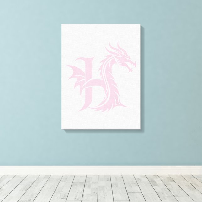 Drakstilat bokstav H, Drakalfabet, Monogram Canvastryck (Insitu (trägolv))