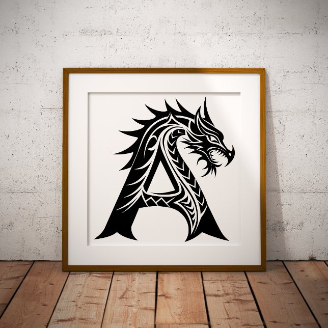 Drakstilat brev A, Drakalfabetet, Monogram Fototryck (Skapare uppladdad)