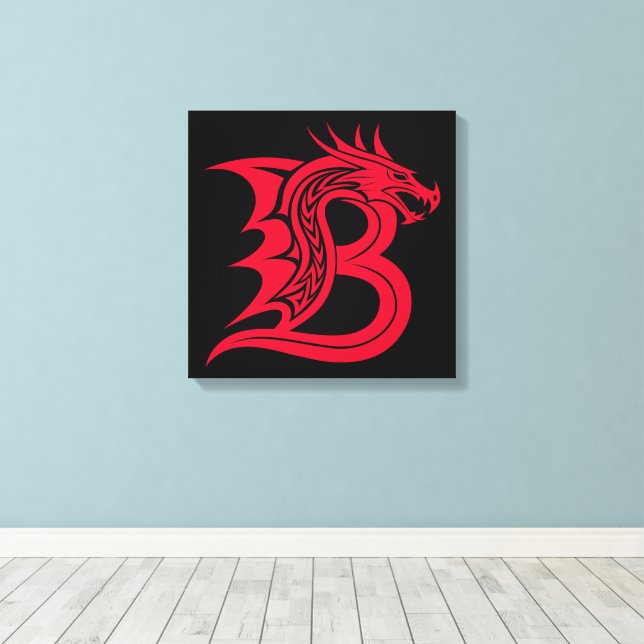 Drakstilat brev B, Drakalfabetet, Monogram Canvastryck (Insitu (trägolv))
