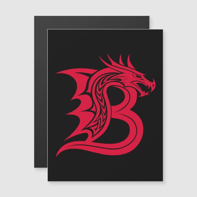 Drakstilat brev B, Drakalfabetet, Monogram Magnetisk Inbjudningskort (Fram/baksida)