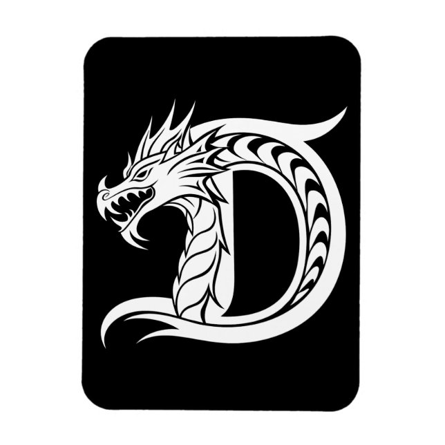 Drakstilat brev D, Drakalfabet, Monogram Magnet (Vertikal)