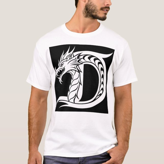 Drakstilat brev D, Drakalfabet, Monogram T Shirt (Framsida)