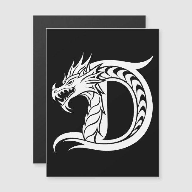 Drakstilat brev D, Drake alfabet, Monogram Magnetisk Inbjudningskort (Fram/baksida)