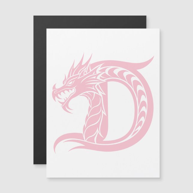 Drakstilat brev D, Drake alfabet, Monogram Magnetisk Inbjudningskort (Fram/baksida)