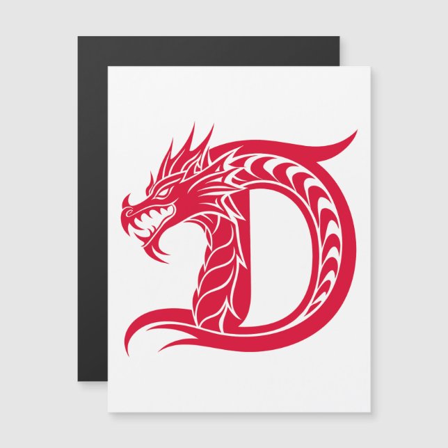 Drakstilat brev D, Drake alfabet, Monogram Magnetisk Inbjudningskort (Fram/baksida)