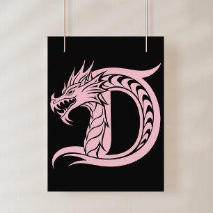 Drakstilat brev D, Drake alfabet, Monogram Poster
