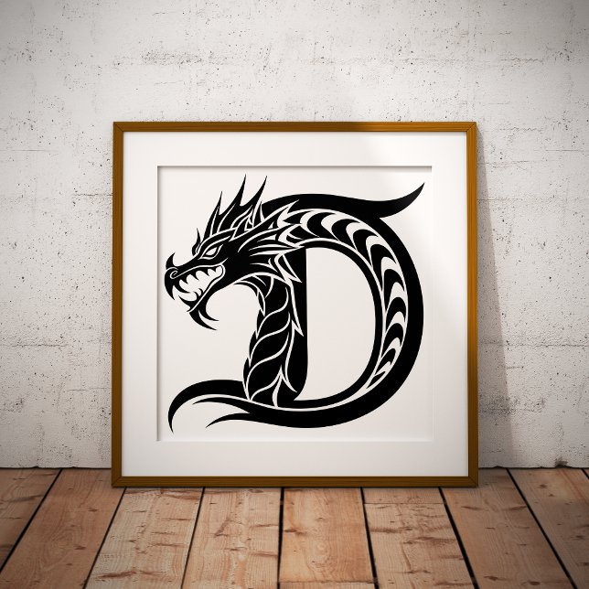 Drakstilat brev D, Drake alfabet, Monogram Poster (Skapare uppladdad)