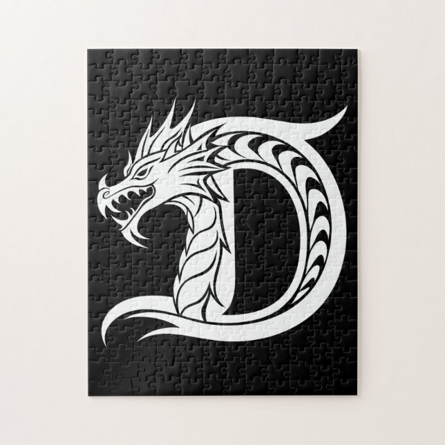 Drakstilat brev D, Drake alfabet, Monogram Pussel (Vertikal)