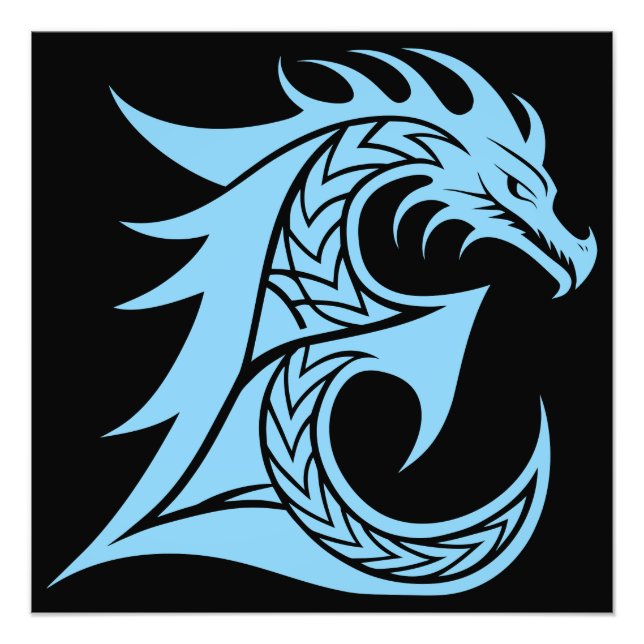 Drakstilat brev E, Drakalfabet, Monogram Fototryck (Framsidan)
