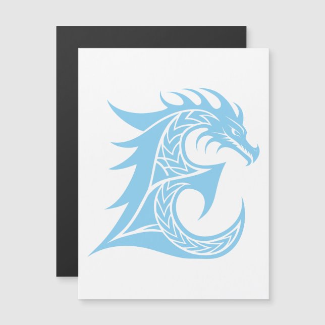 Drakstilat brev E, Drakalfabet, Monogram Magnetisk Inbjudningskort (Fram/baksida)