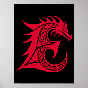 Drakstilat brev E, Drakalfabet, Monogram Poster