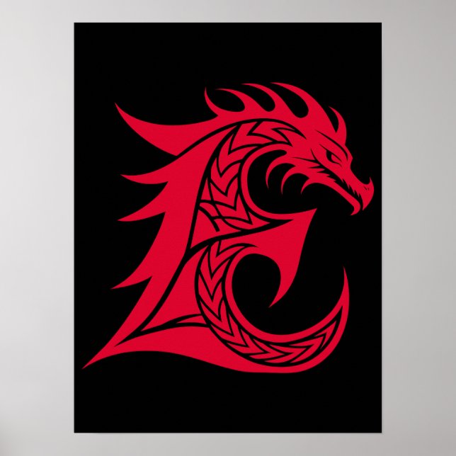 Drakstilat brev E, Drakalfabet, Monogram Poster (Framsidan)