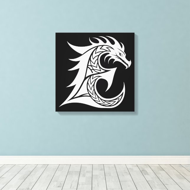 Drakstilat brev E, Drakalfabetet, Monogram Canvastryck (Insitu (trägolv))