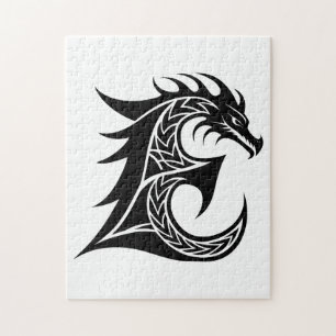 Drakstilat brev E, Drakalfabetet, Monogram Pussel