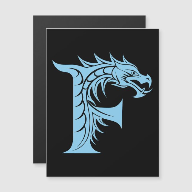Drakstilat brev F, Drakalfabetet, Monogram Magnetisk Inbjudningskort (Fram/baksida)