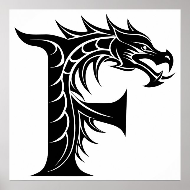 Drakstilat brev F, Drakalfabetet, Monogram Poster (Framsidan)